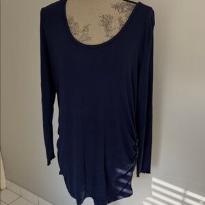 GAP Maternity Navy Blue Ruched Long Sleeve Scoop Neck T Shirt Sz XL (NWT)